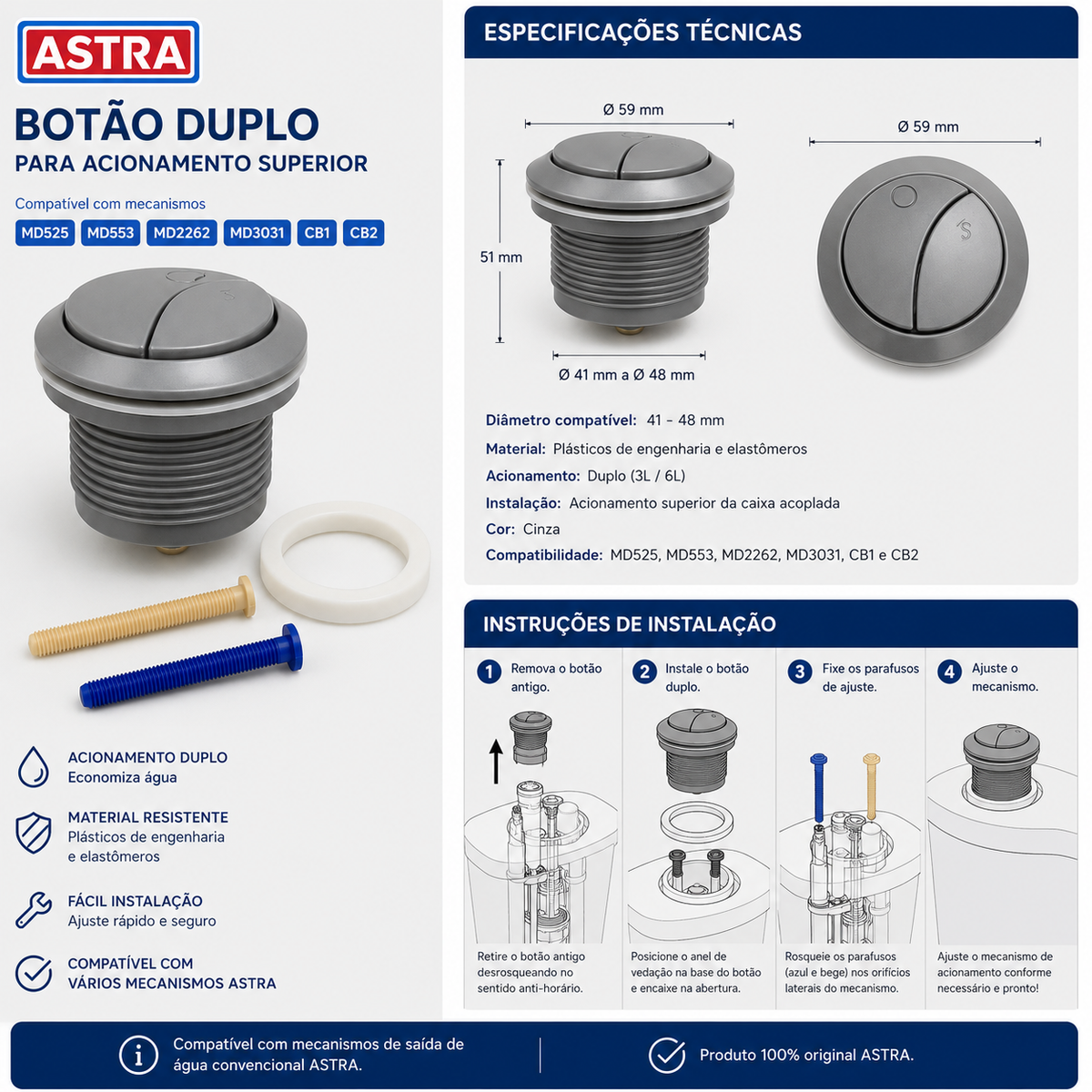 Botão Duplo para Acionamento Superior Astra – MBD
